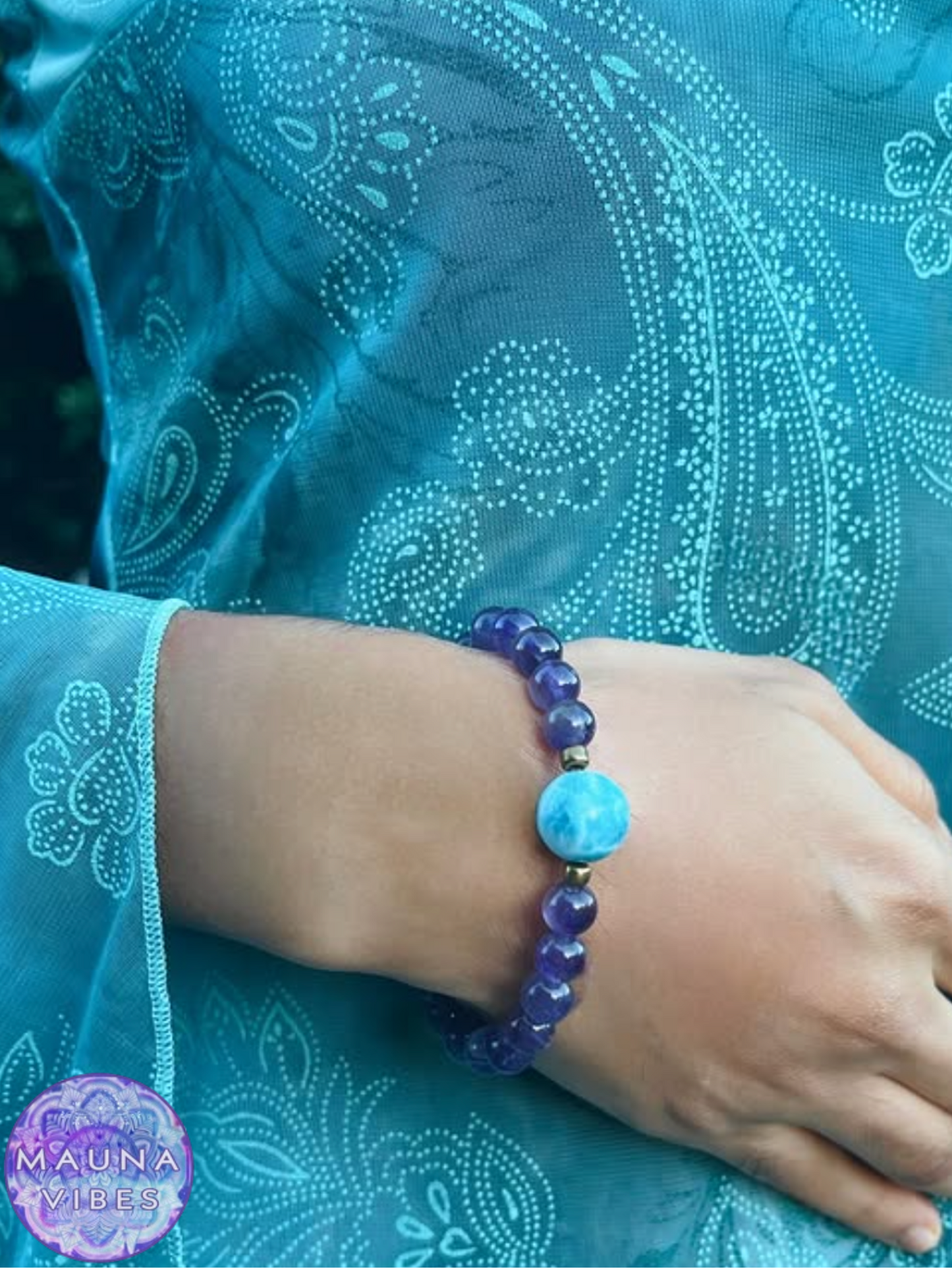 Larimar Bracelet Collection with Rose Quartz, Amethyst, Tiger’s Eye & Obsidian | Gemstone Crystal Jewelry for Balance & Protection.