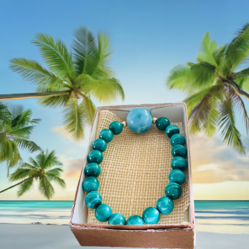 Larimar and Malachite Healing Bracelet – AAA Quality 8mm Natural Gemstone Jewelry for Emotional Healing, Stress Relief & Transformation"