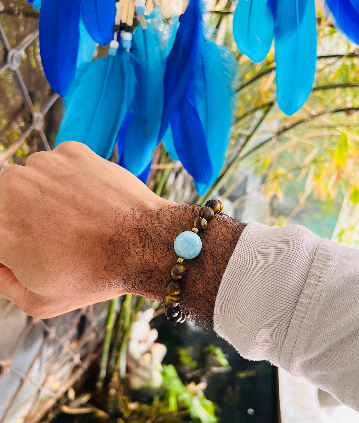 Larimar Bracelet Collection with Rose Quartz, Amethyst, Tiger’s Eye & Obsidian | Gemstone Crystal Jewelry for Balance & Protection.