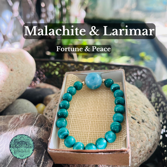 Larimar and Malachite Healing Bracelet –  AAA Quality 8mm Natural Gemstone Jewelry for Emotional Healing, Stress Relief & Transformation"