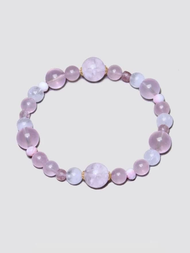 Natural Star Rose Quartz Bracelet with Snow Phantom, Strawberry Quartz & White Phantom – Healing Crystal Beaded Bracelet