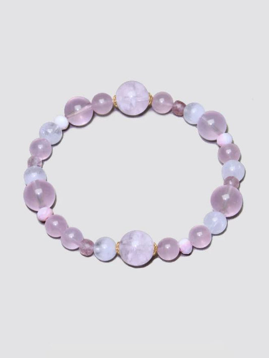 Natural Star Rose Quartz Bracelet with Snow Phantom, Strawberry Quartz & White Phantom – Healing Crystal Beaded Bracelet