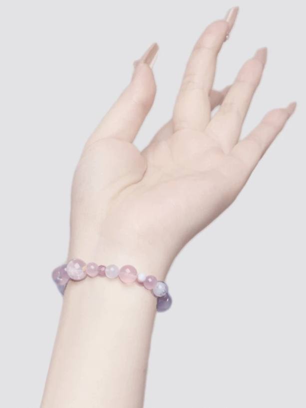 Natural Star Rose Quartz Bracelet with Snow Phantom, Strawberry Quartz & White Phantom – Healing Crystal Beaded Bracelet