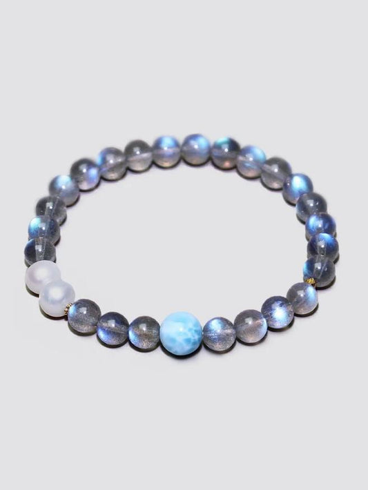 Natural Gray Moonstone Bracelet with Pearls & Larimar – Healing Crystal Beaded Bracelet