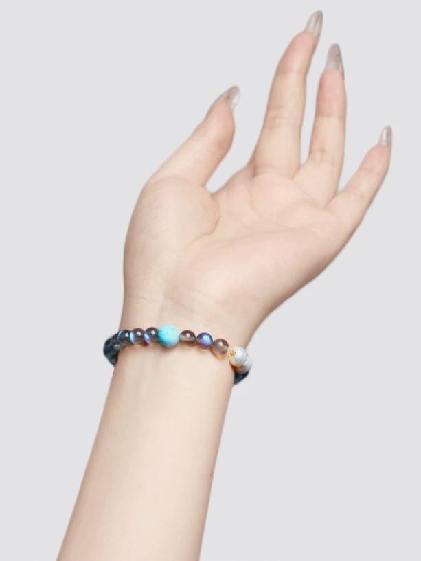 Natural Gray Moonstone Bracelet with Pearls & Larimar – Healing Crystal Beaded Bracelet